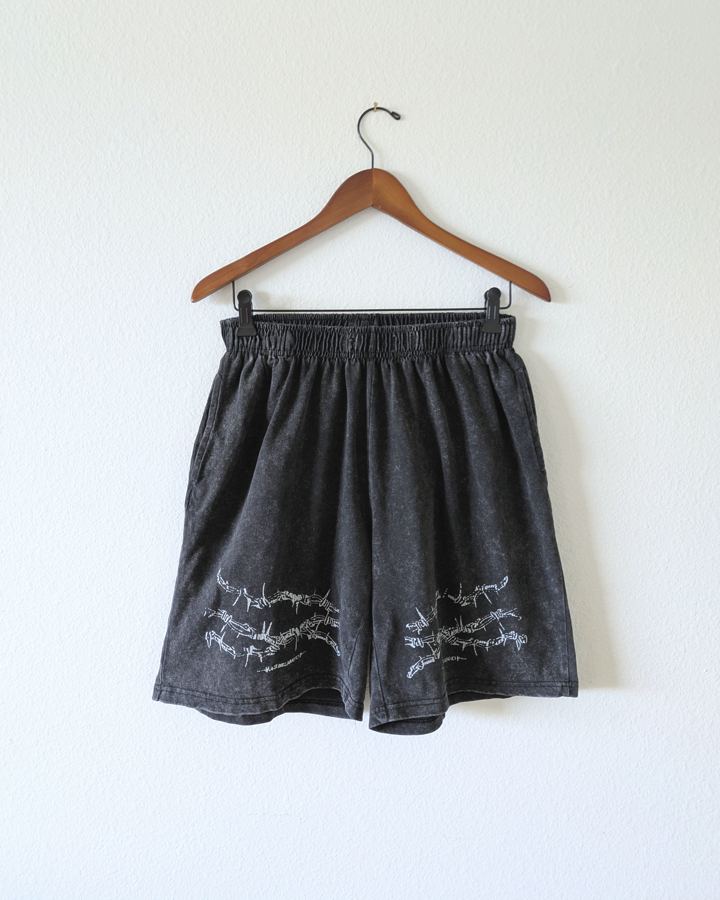 Faded Black Barbed-Wire Graphic Shorts